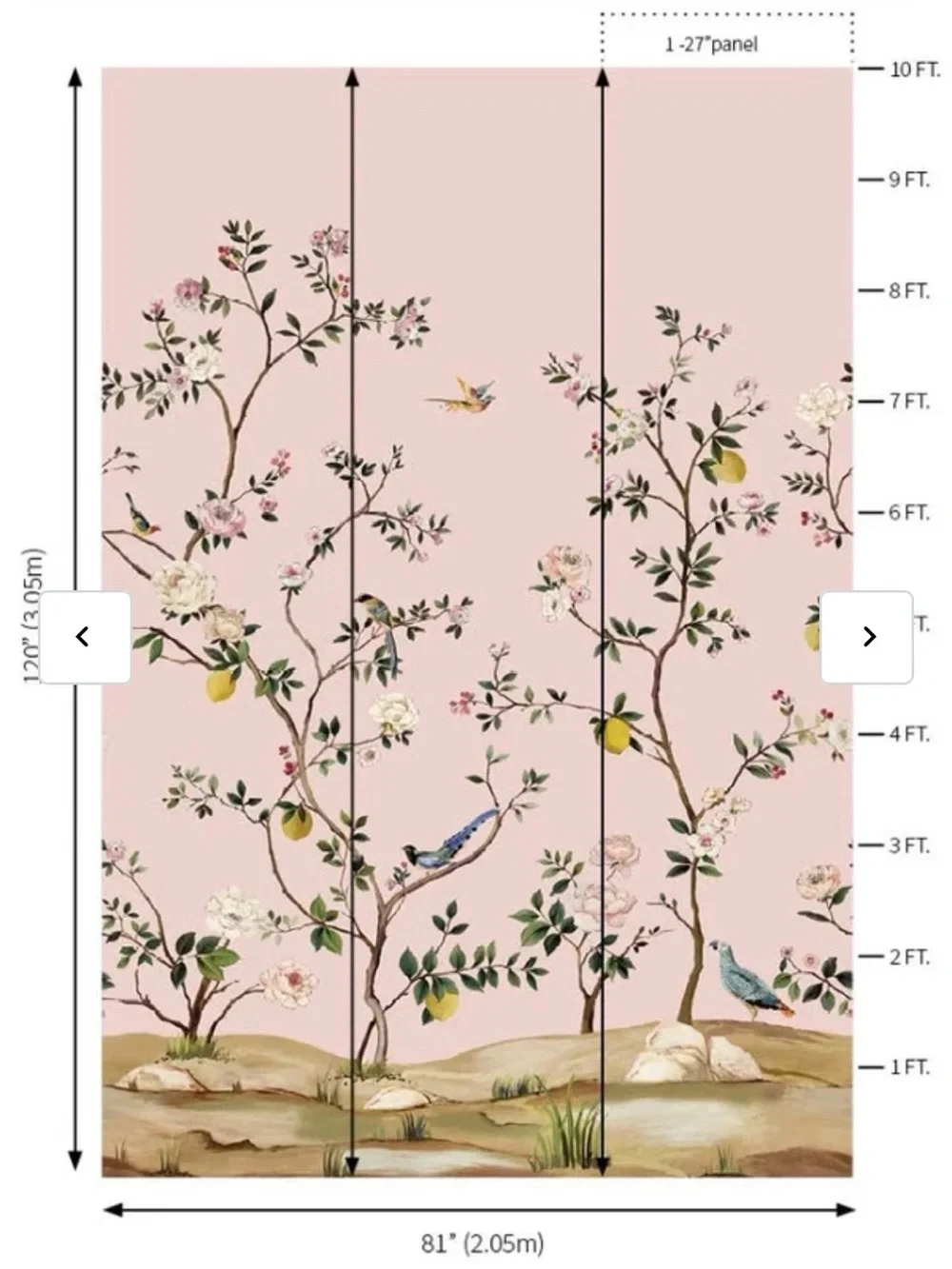 Anthropologie Blossom Chinoiserie Wallpaper Mural – Pink/Rose 3 Matching Rolls